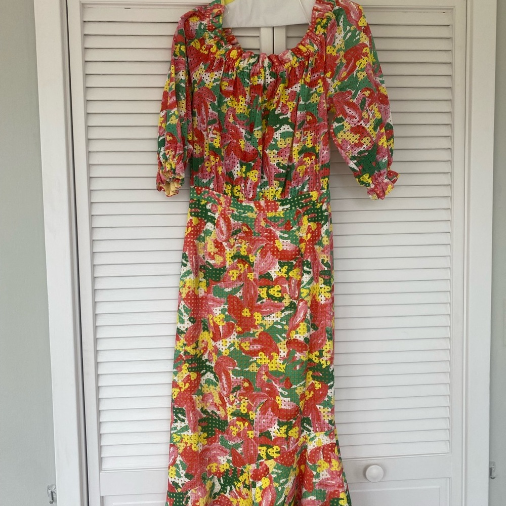 Saloni floral off the shoulder dress. Worn once, professionally dry cleaned.